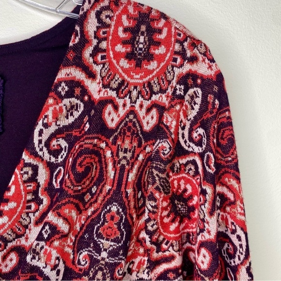 Anthropologie Maeve Pink Floral long sleeve Belted stretch knit dress size L - Picture 9 of 16